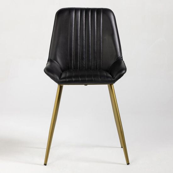 Brooklyn Dining Chair - Black Real Leather Seat - Brass Base