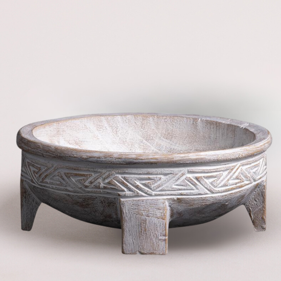 Sol Storage Bowl - White Wash Aztec - 33cm