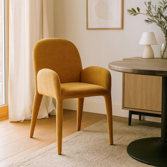 Topsi Dining Chair - Pumpkin Orange Fabric - Fully Upholstered Frame