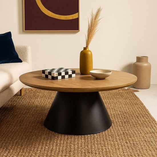 Duke Coffee Table - Round Mango Wood Top - Grey Metal Base
