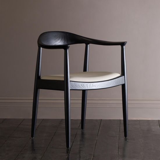 Kenny Dining Chair - Grey PU Leather Seat - Black Curved Frame