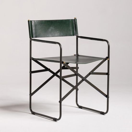 Scout Dining Chair - Green Real Leather Seat - Black Folding Frame