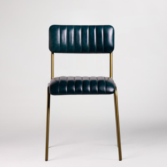 Diner Dining Chair - Teal Blue Real Leather - Antique Brass Frame