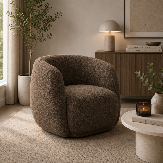 George Armchair - Syrup Brown Sherpa Fabric Seat - Tub Frame