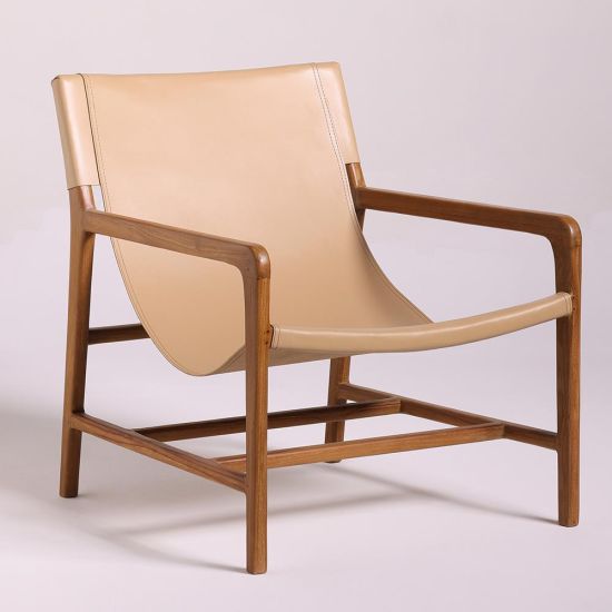 Noura Accent Armchair - Real Leather Taupe Seat - Lounge Teak Frame