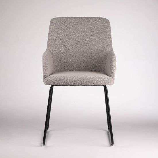 Grand Dining Chair - Light Grey Boucle Fabric Seat - Black Metal Base
