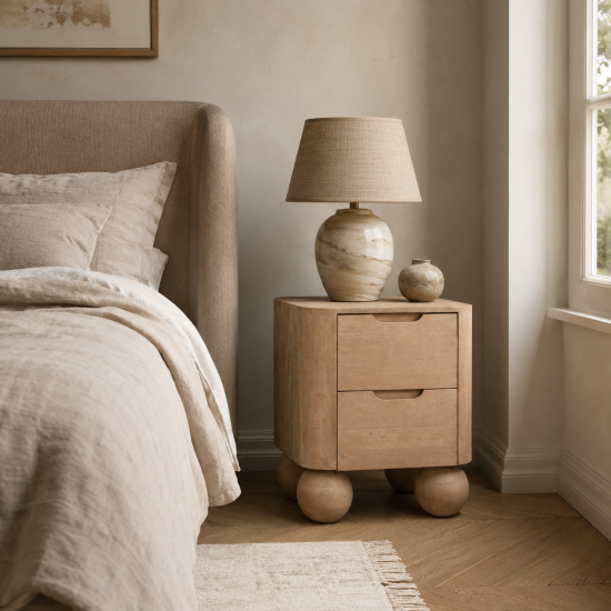 OTI Shibui Bedside Table - Almond Mango Wood - 2 Drawers