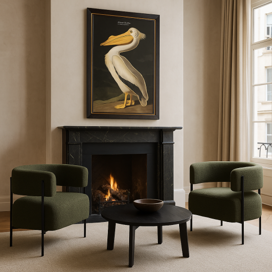 White Pelican Framed Wall Art - Black & Gold Frame
