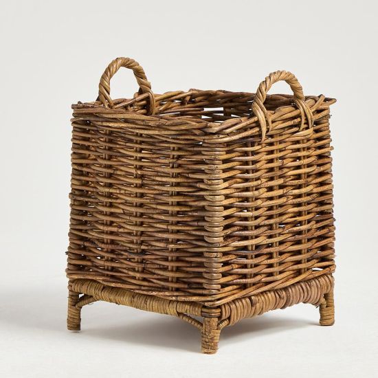 Old French Storage Baskets - Rattan Wicker - Large Square with Handles - 46 x 52cm