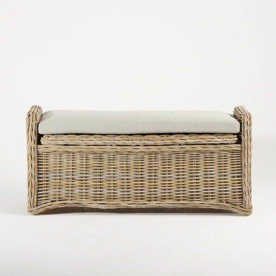 Kube Rattan Bench - Grey Fabric Cushion Seat - Wicker Frame - 120cm