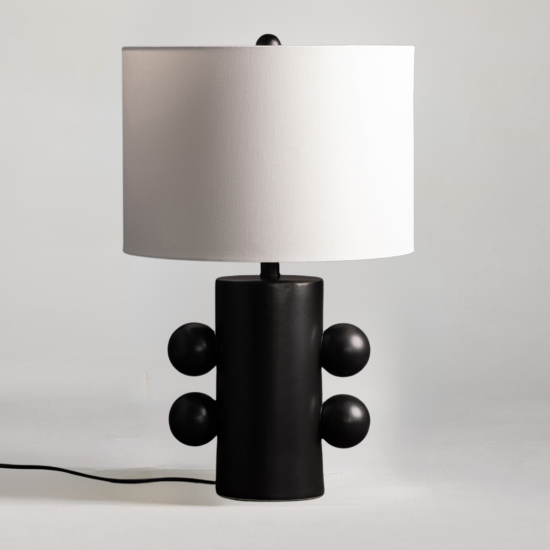 Frank Table Lamp - Linen Light Shade - Black Ceramic Base - 60cm