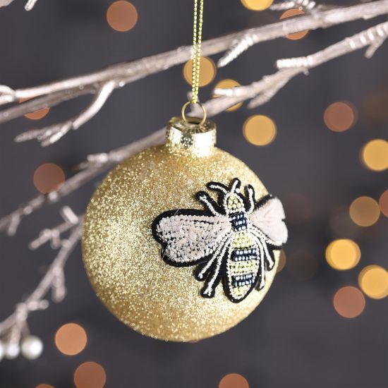 Novelty Christmas Decoration Bauble - Gold Glitter Bee