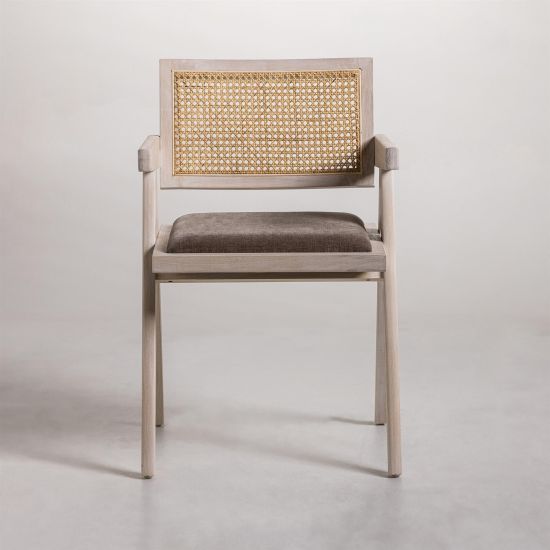 Adagio Inspired Dining Chair - Grey Fabric Seat - Brushed White Frame
