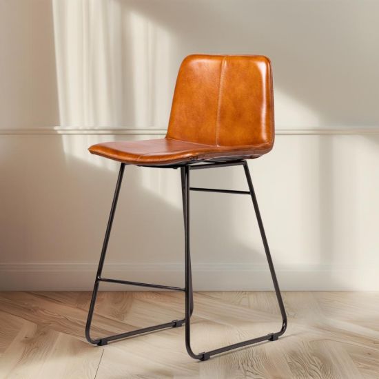 Richmond Bar Stool - Tan Leather Seat - Clear Natural Metal Base - 66cm