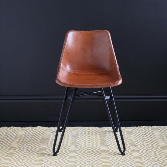 Hairpin Dining Chair Tan Seat Black, Hairpin Leather Dining Chairs