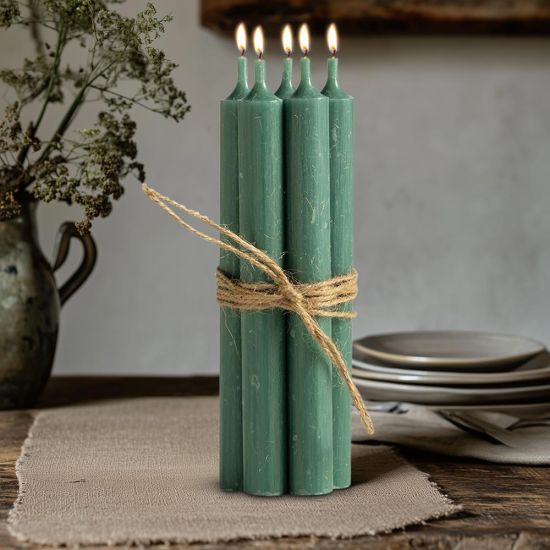 Rustic Dinner Candle - 18cm - 7 Hours Burn Time - Verte - 5 Pack