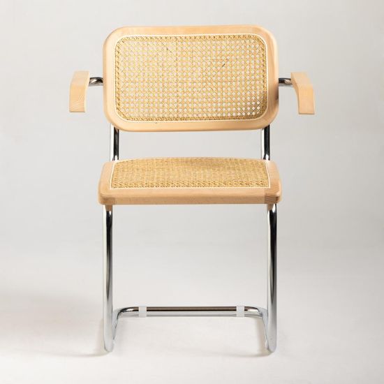 Cesca Inspired Armchair - Natural Rattan Seat - Chrome Frame