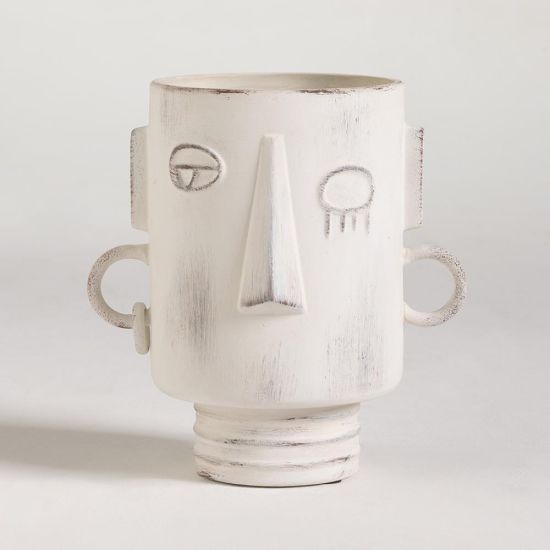 Ashanti Vase - White Stone Effect with Face Detail - 22cm