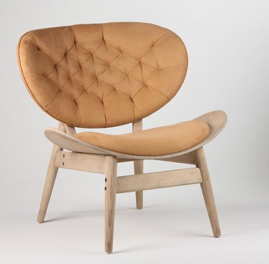 Windsor Occasional Chair - Orange Plush Velvet Seat - Elm Frame