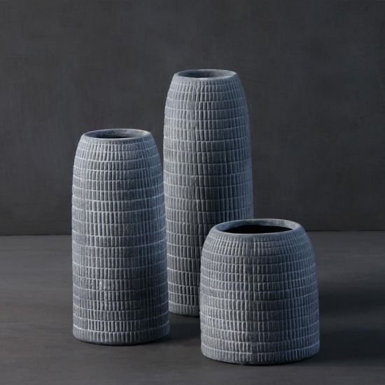 Stoneware Vase - Grey & White Multi Height - Set of 3
