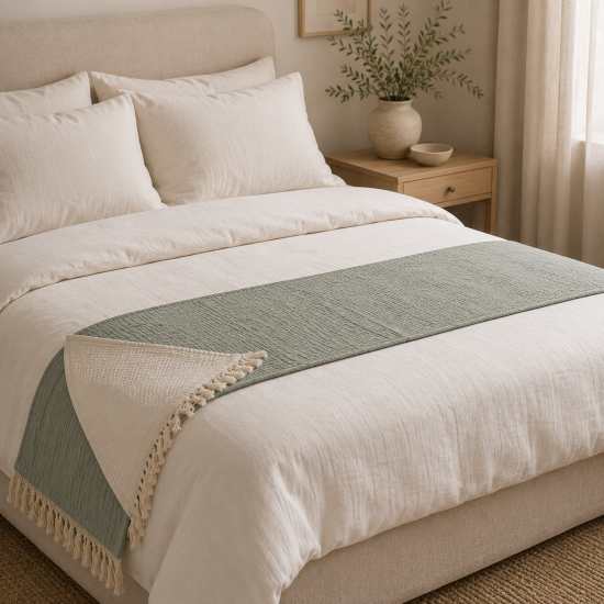 Moss Green Muslin Cotton Bedspread - 1.3 x 1.6m Bed Runner