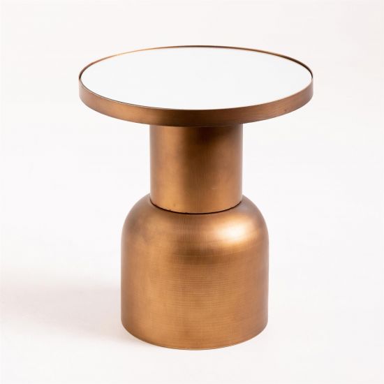 Francis Side Table - Round Mirrored Top - Copper Metal Base - 40 x 46cm