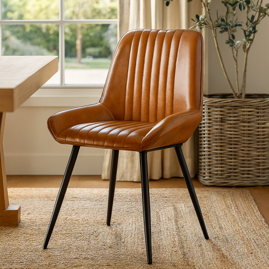Brooklyn Dining Chair - Tan Leather Seat - Black Base