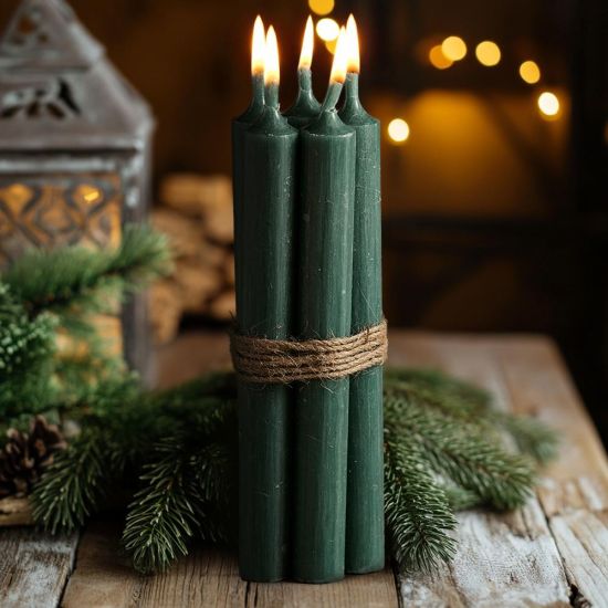 Rustic Dinner Candle - 18cm - 7 Hours Burn Time - Verte - 5 Pack