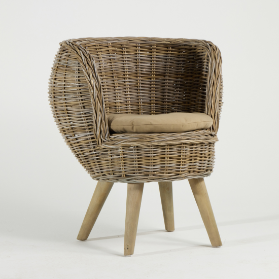 Tub Accent Armchair - Natural Cushioned Seat - Natural Rattan Frame