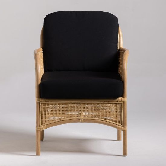 Bayron Armchair - Black Cushioned Seat - Natural Rattan Frame