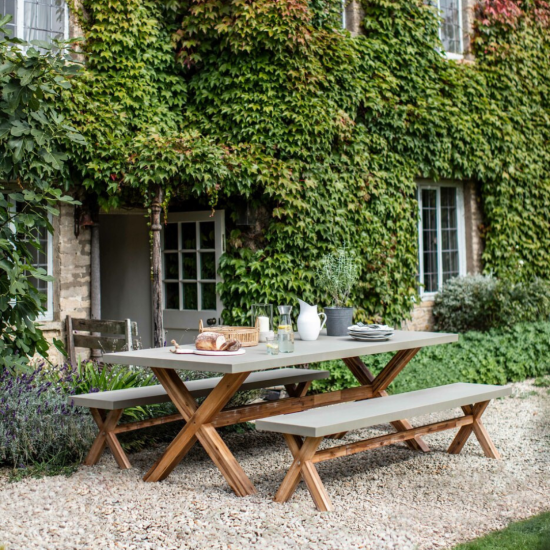 Garden Trading - Burford Table & Bench Set - Polystone - Acacia Wood - Large