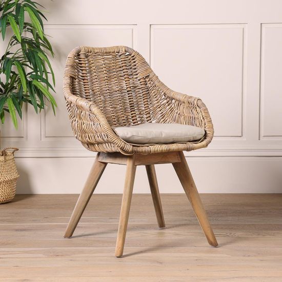 Solo Dining Chair - Natural Rattan Cane Seat - Teak Base