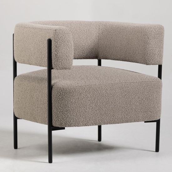 Cheam Occasional Armchair - Greige Boucle Seat - Black Curved Metal Frame