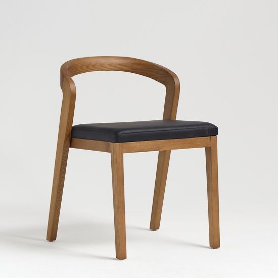 Ikast Dining Chair - Black PU Leather Seat Curved Backrest - Walnut Frame