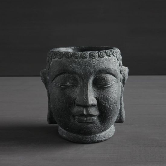Buddha Head Plant Pots Black Planters Display Ornament 14 cm Diameter