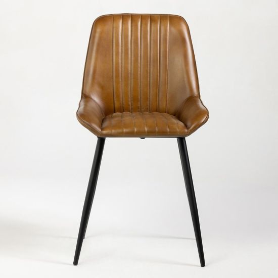 Brooklyn Dining Chair - Olive Brown Real Leather Seat - Black Base
