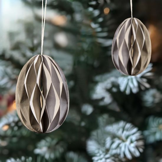 Traditional Nordic Christmas Bauble - Grey Egg - Paper Decoration - Pack Of 10