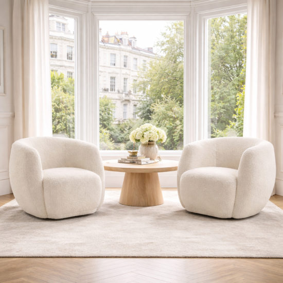 George Armchair - Cotton Sherpa Fabric Seat - Tub Frame