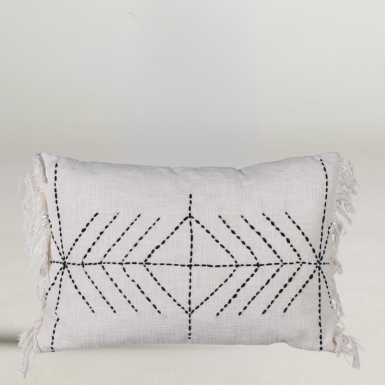 Marlowe Rectangular Cushion - Natural Cotton - Stitched Design - 60 x 40cm