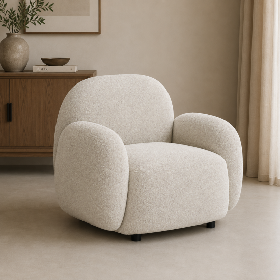 OTI Hagu Armchair - Natural Bone Weave Fabric Seat - Curved Frame