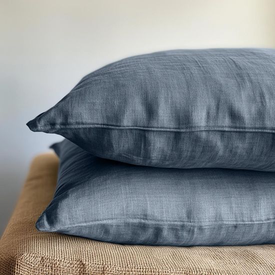 Pair of Pillowcases - Denim Blue - Cotton Standard Pillow Case - 50 x 75cm