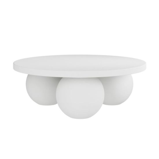 Dukinfield Coffee Table - White Wood Round Top - Concrete Unique Base - 30 x 90cm