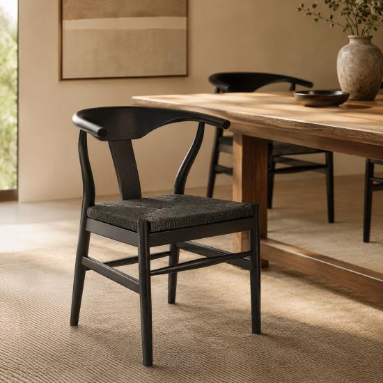 Quinn Dining Chair - Paper Coil Seat - Black Curved Wood Frame - Set of 2