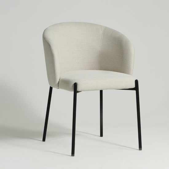 Tuka Dining Chair - Beige Fabric Curved Seat - Black Metal Legs