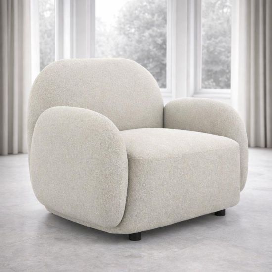 OTI Hagu Armchair - Natural Bone Weave Fabric Seat - Curved Frame