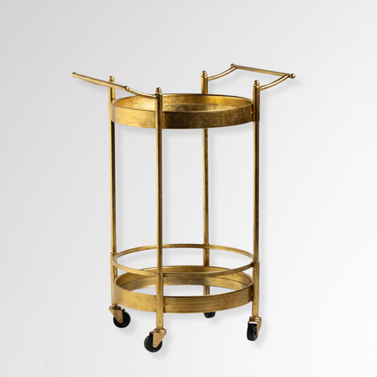 Jazzlyn Drinks Trolley - 2 Tier Mirror Shelves - Gold Metal Frame