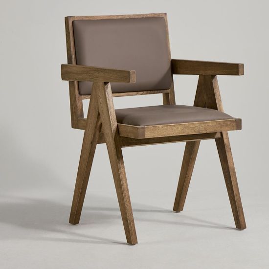 Adagio Inspired Dining Chair - Real Grey Leather Seat - Brushed Oak Frame