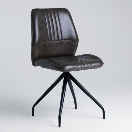 Civic Office Chair - Grey Leather Seat - Black Base