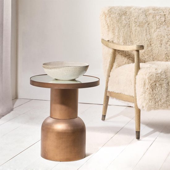 Francis Side Table - Round Mirrored Top - Copper Metal Base - 40 x 46cm