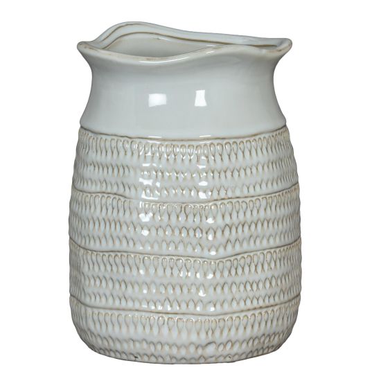 Tava Cylinder Vase - White Hewn Textured Ceramic - 28cm
